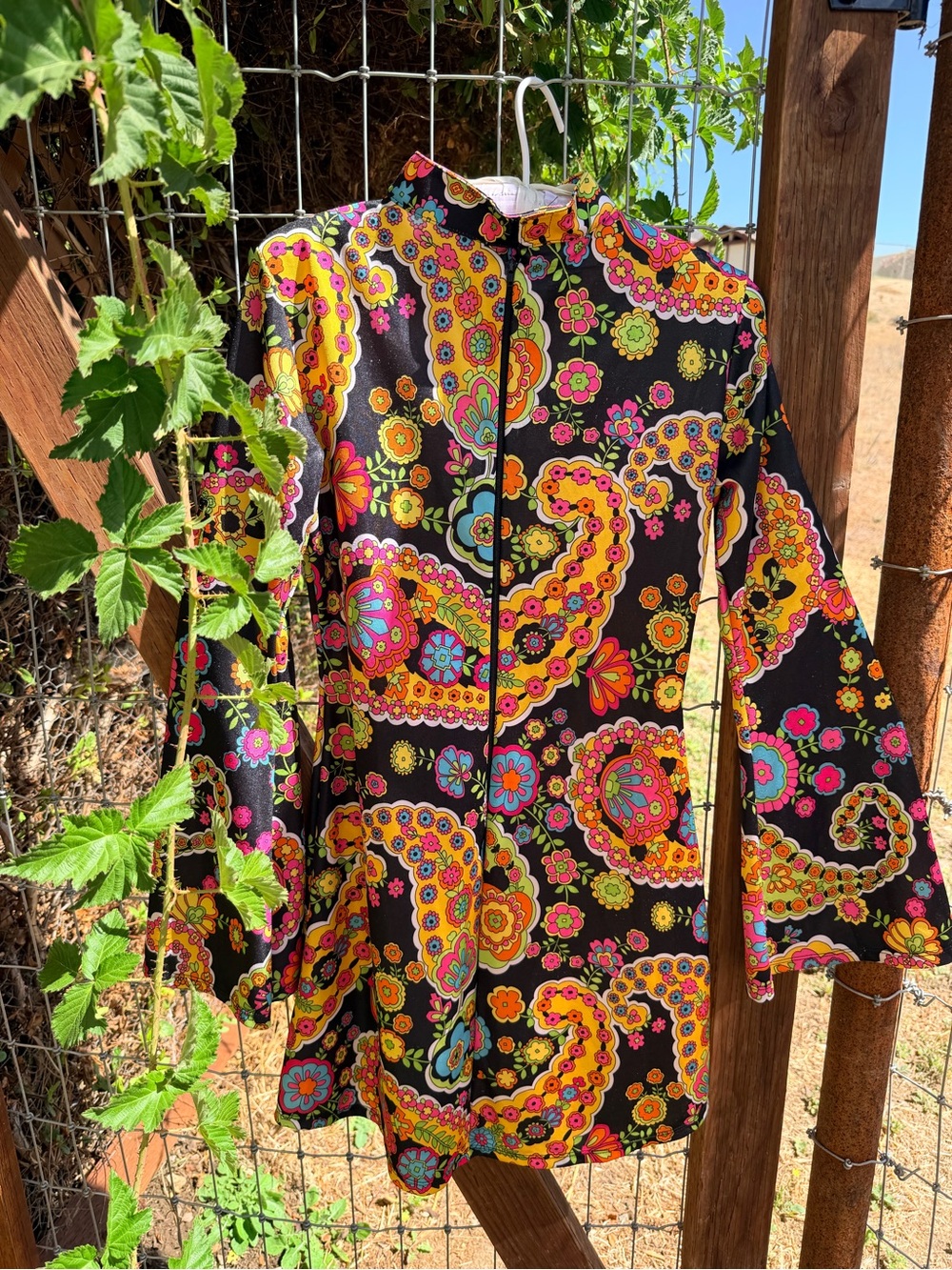 Groovy Floral Paisley dress - Bright Multicolor bell sleeves